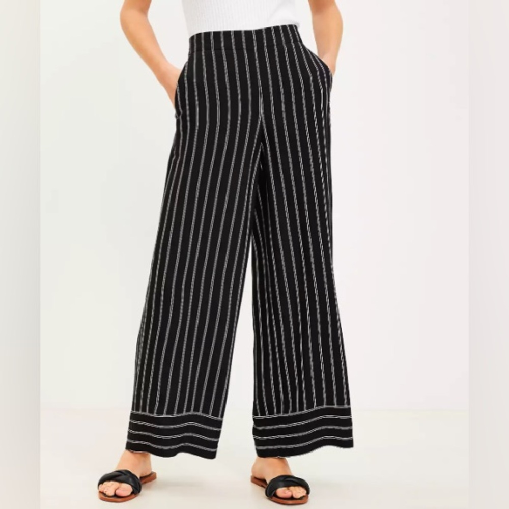 LOFT Tall Fluid Wide Leg Pants in Striped Crepe